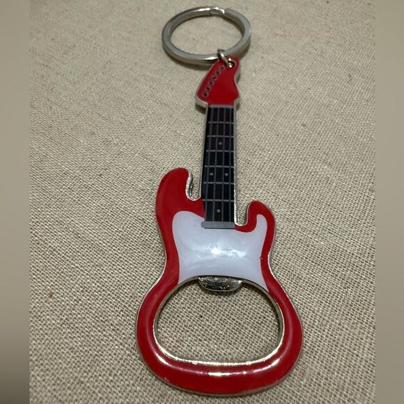 Guitar Bottle Opener Keychain Red & White – Rockin’ Accessory for Music Lovers - Picture 7 of 15